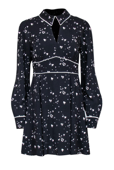 Current Boutique-Parker - Black & White Heart Printed Fit & Flare Dress Sz 2