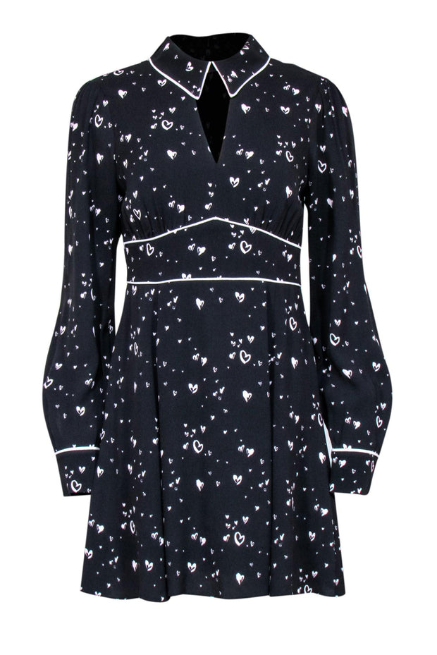 Current Boutique-Parker - Black & White Heart Printed Fit & Flare Dress Sz 2