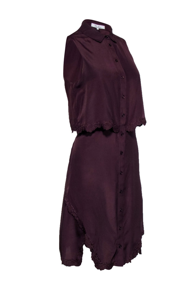 Current Boutique-Parker - Purple Sleeveless Embroider Lace Trims Button Front Dress Sz L