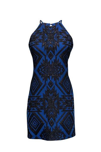 Current Boutique-Parker - Blue & Black Aztec Print Halter Dress Sz M
