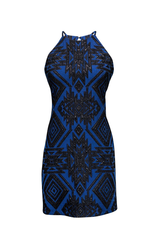 Current Boutique-Parker - Blue & Black Aztec Print Halter Dress Sz M