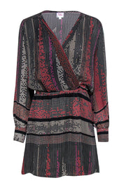 Current Boutique-Parker - Black & Multicolor Printed Wrap Front Mini Dress Sz S