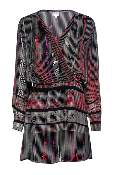 Current Boutique-Parker - Black & Multicolor Printed Wrap Front Mini Dress Sz S