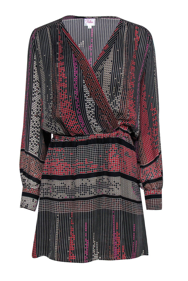 Current Boutique-Parker - Black & Multicolor Printed Wrap Front Mini Dress Sz S