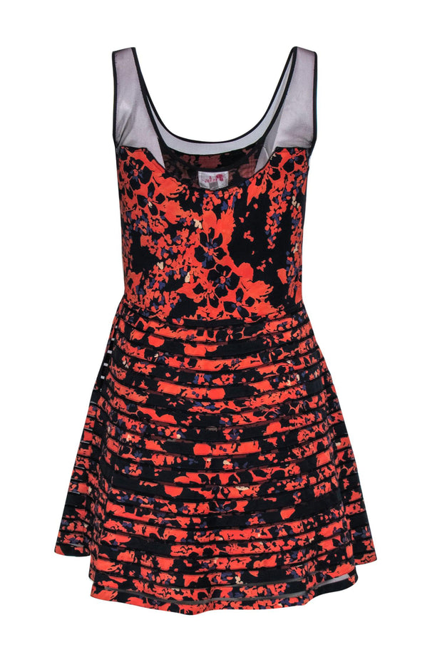 Current Boutique-Parker - Black & Orange Floral Print Fit & Flare Dress w/ Mesh Sz S