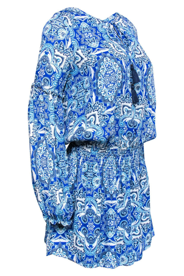 Current Boutique-Parker - Bright Blue Silk Paisley Print Peasant Dress Sz XS