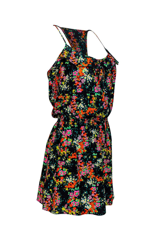 Current Boutique-Parker - Black Silk Dress w/ Multicolor Floral Print Sz XS