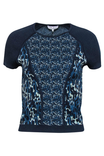 Current Boutique-Parker - Teal & Navy Bandage Knit Short Sleeve Tee Sz M