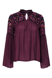 Current Boutique-Parker - Burgundy Peasant Blouse w/ Floral Design Sz S