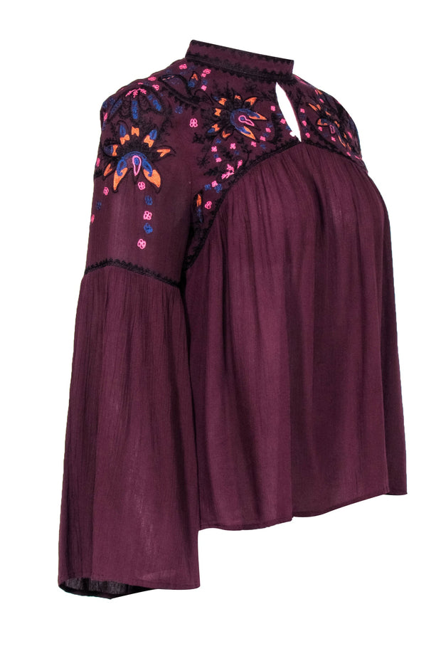 Current Boutique-Parker - Burgundy Peasant Blouse w/ Floral Design Sz S