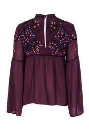 Current Boutique-Parker - Burgundy Peasant Blouse w/ Floral Design Sz S
