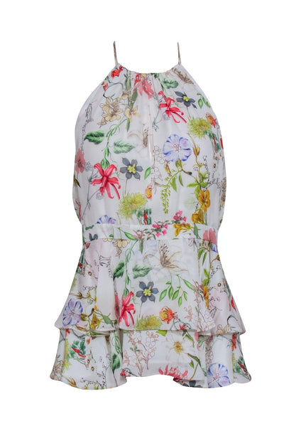 Current Boutique-Parker – White Multicolor Floral Print Halter Top Sz S