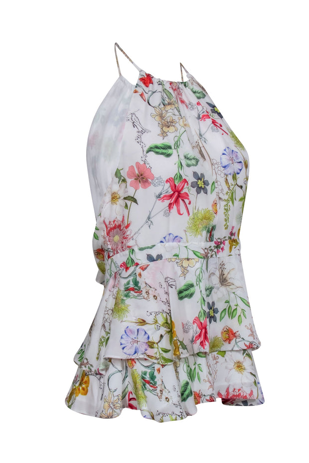 Current Boutique-Parker – White Multicolor Floral Print Halter Top Sz S