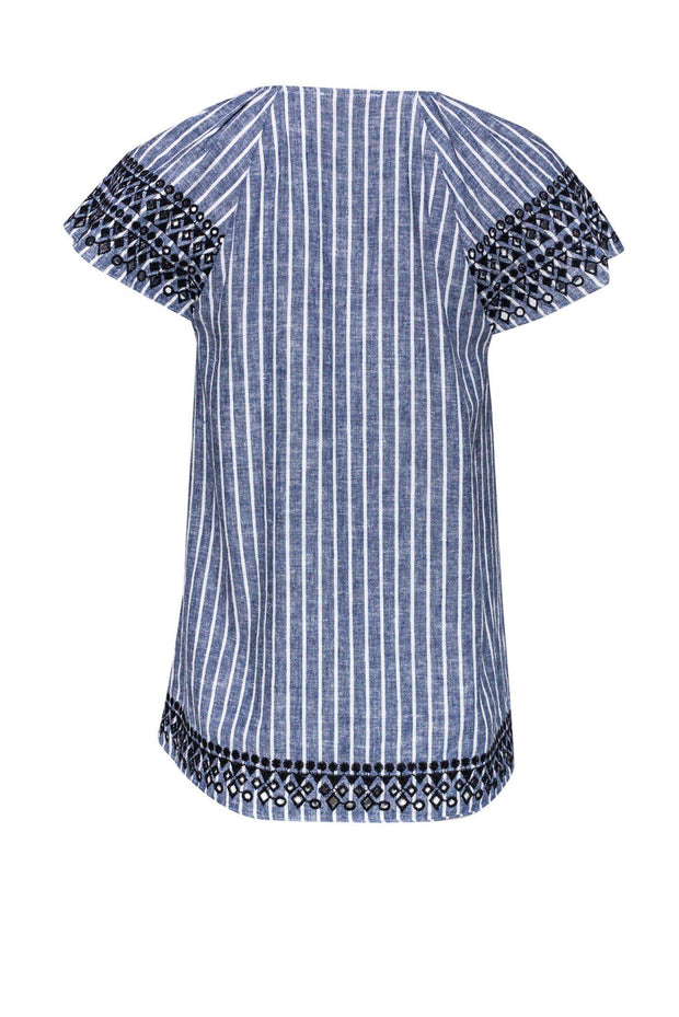 Current Boutique-Parker - Chambray & White Linen Embroidered Blouse Sz XS