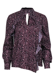 Current Boutique-Parker - Burgundy Leopard Print Ruffled Long Sleeve Blouse Sz XS