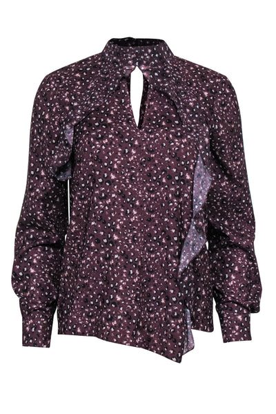 Current Boutique-Parker - Burgundy Leopard Print Ruffled Long Sleeve Blouse Sz XS