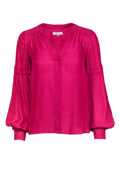 Current Boutique-Parker - Fuchsia Silk Blend Button Front Balloon Sleeve Blouse Sz XXS