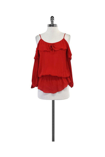 Current Boutique-Parker - Red Silk Cold Shoulder Long Sleeve Blouse Sz XS
