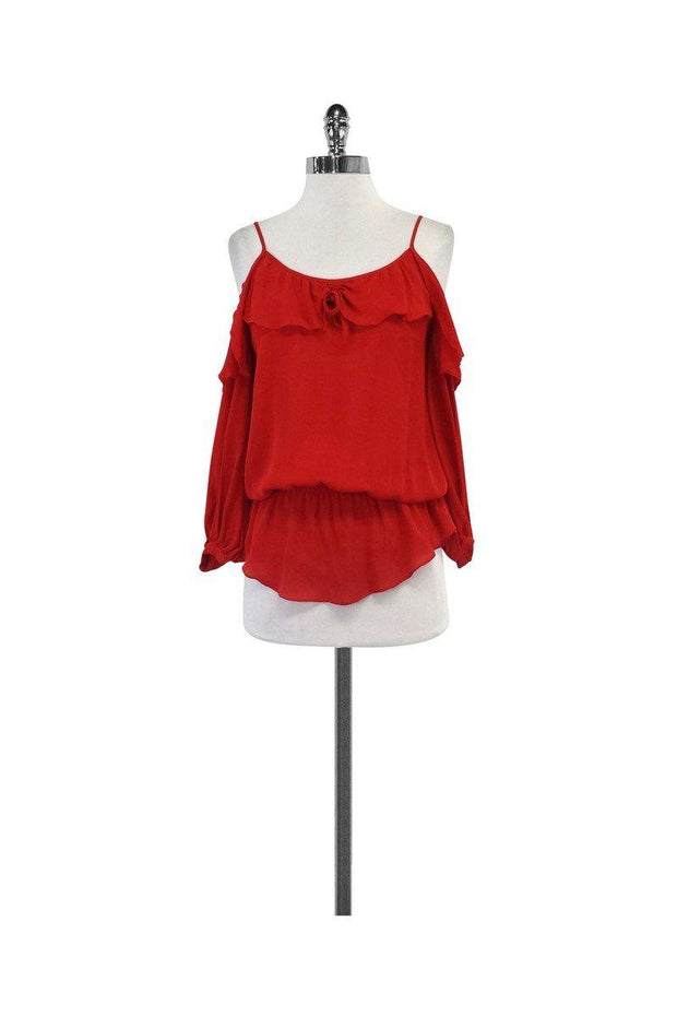 Current Boutique-Parker - Red Silk Cold Shoulder Long Sleeve Blouse Sz XS