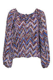 Current Boutique-Parker - Blue, Brown, & Tan Chevron Silk Long Sleeve Peasant Blouse Sz XS