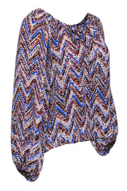 Current Boutique-Parker - Blue, Brown, & Tan Chevron Silk Long Sleeve Peasant Blouse Sz XS