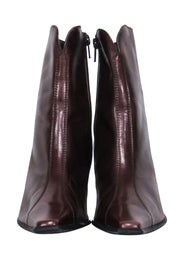 Current Boutique-Paul Green - Brown Leather Square Toe Heeled Booties Sz 7.5