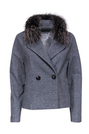 Current Boutique-Peserico - Grey Cropped Jacket w/ Grey Fox Fur Collar Sz 4