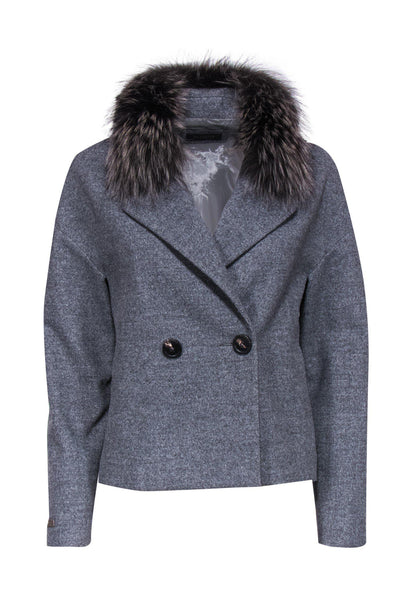Current Boutique-Peserico - Grey Cropped Jacket w/ Grey Fox Fur Collar Sz 4
