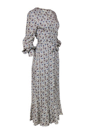 Current Boutique-Petersyn - Cream, Burgundy & Blue Floral Print Wrap Maxi Dress Sz L