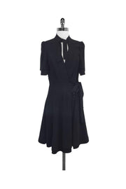 Current Boutique-Phi - Black Silk Short Sleeve Wrap Dress Sz 6