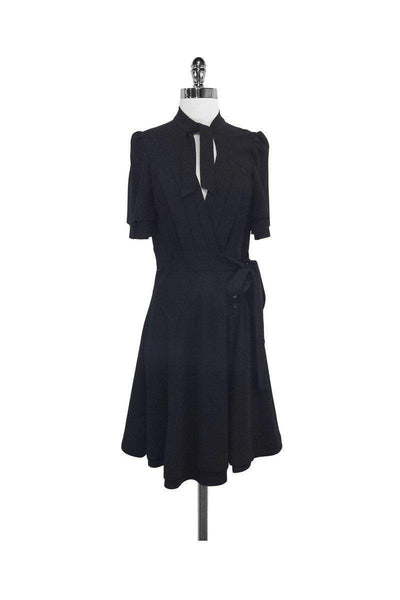 Current Boutique-Phi - Black Silk Short Sleeve Wrap Dress Sz 6