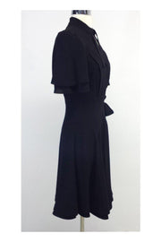 Current Boutique-Phi - Black Silk Short Sleeve Wrap Dress Sz 6