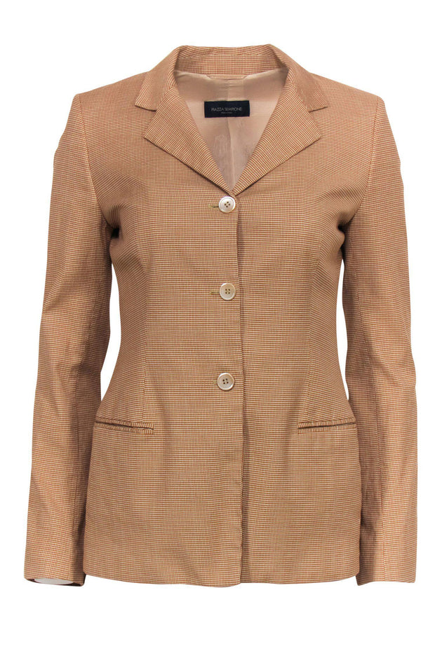Current Boutique-Piazza Sempione - Tan & Orange Micro Plaid Button-Up Blazer Sz 6