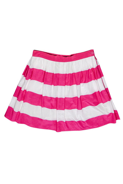 Current Boutique-Pink Tartan - Pink & White Striped Flare Skirt Sz 8
