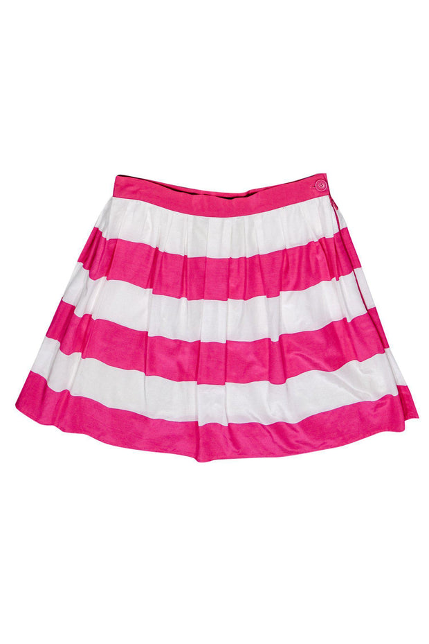 Current Boutique-Pink Tartan - Pink & White Striped Flare Skirt Sz 8
