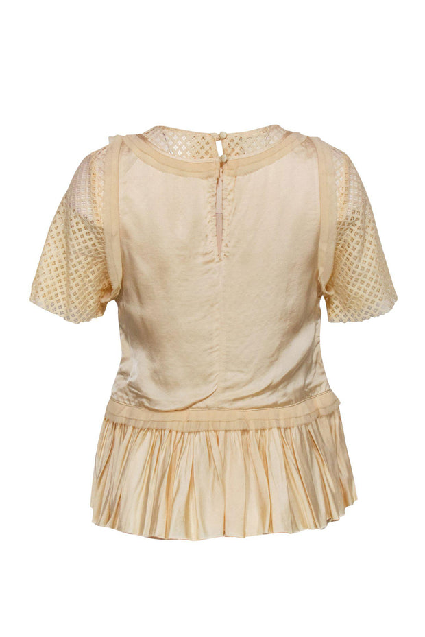Current Boutique-Pinko - Cream Short Sleeved Mesh Ruffle Top Sz