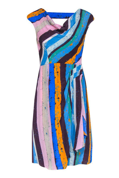 Current Boutique-Plenty by Tracy Reese - Multicolor Striped Silk Cowl Neck Dress Sz 4