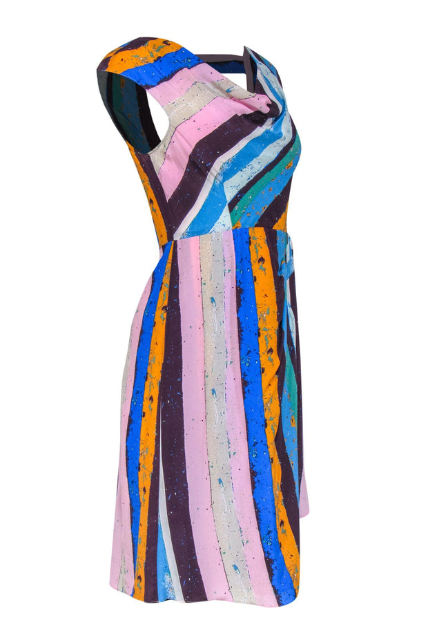 Current Boutique-Plenty by Tracy Reese - Multicolor Striped Silk Cowl Neck Dress Sz 4