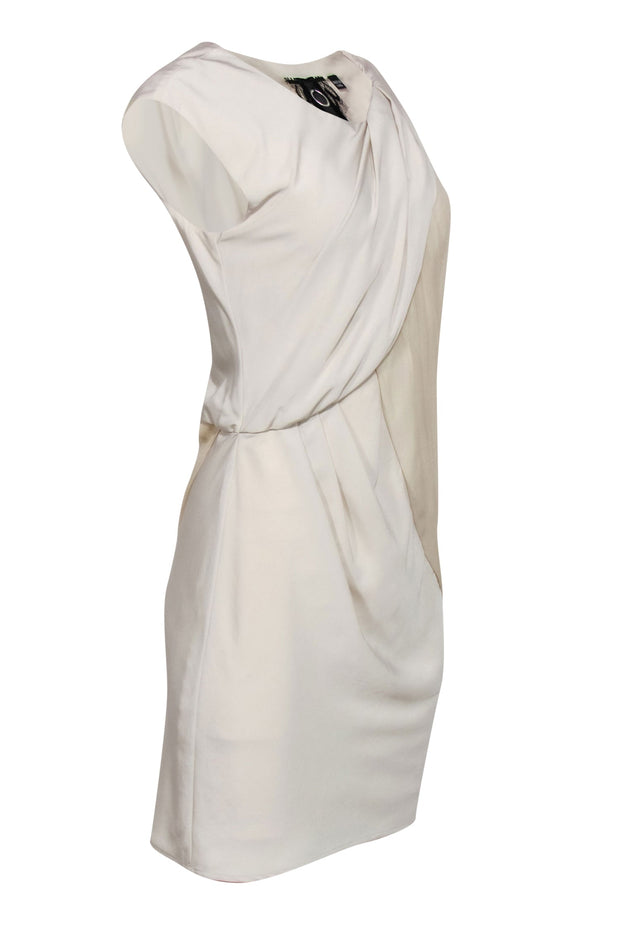 Current Boutique-Poleci - Cream Silky Asymmetric Draped Shift Dress Sz 4