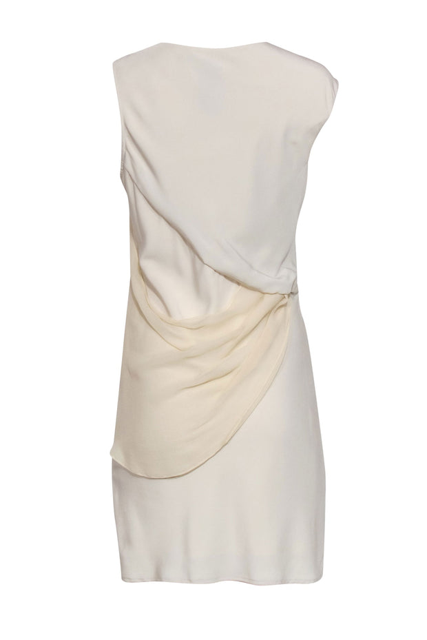 Current Boutique-Poleci - Cream Silky Asymmetric Draped Shift Dress Sz 4