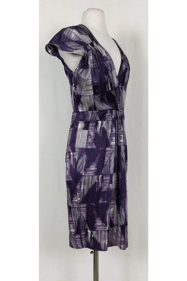 Current Boutique-Poleci - Purple & White Print Silk Blend Dress Sz 4