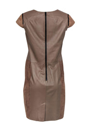 Current Boutique-Porsche Design - Taupe Leather & Suede Notch Neckline Sheath Dress Sz L