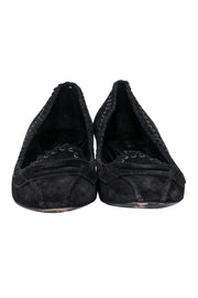 Current Boutique-Prada - Black Suede Block Heel Loafers w/ Eyelet Lace-Up Trim Sz 9.5