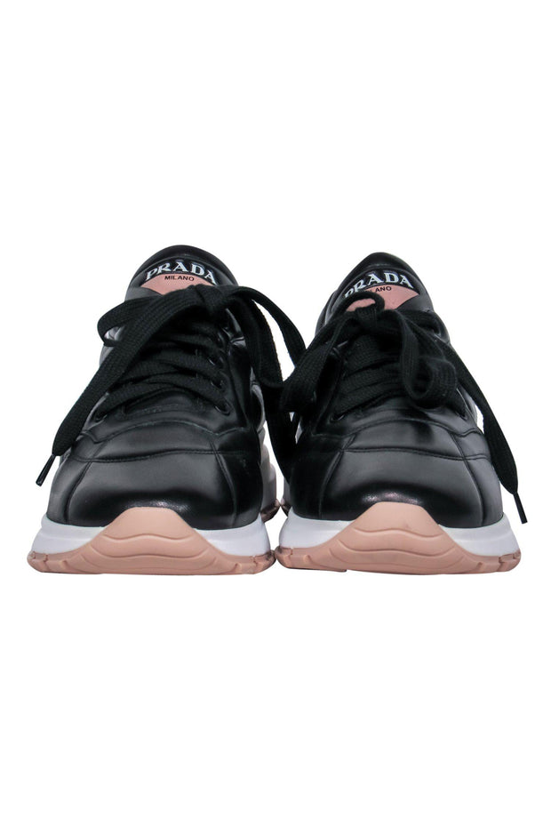Current Boutique-Prada - Black Leather Chunky Track Sneakers Sz 9.5