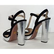 Current Boutique-Prada - Black Suede & Silver Pumps Sz Sz 11