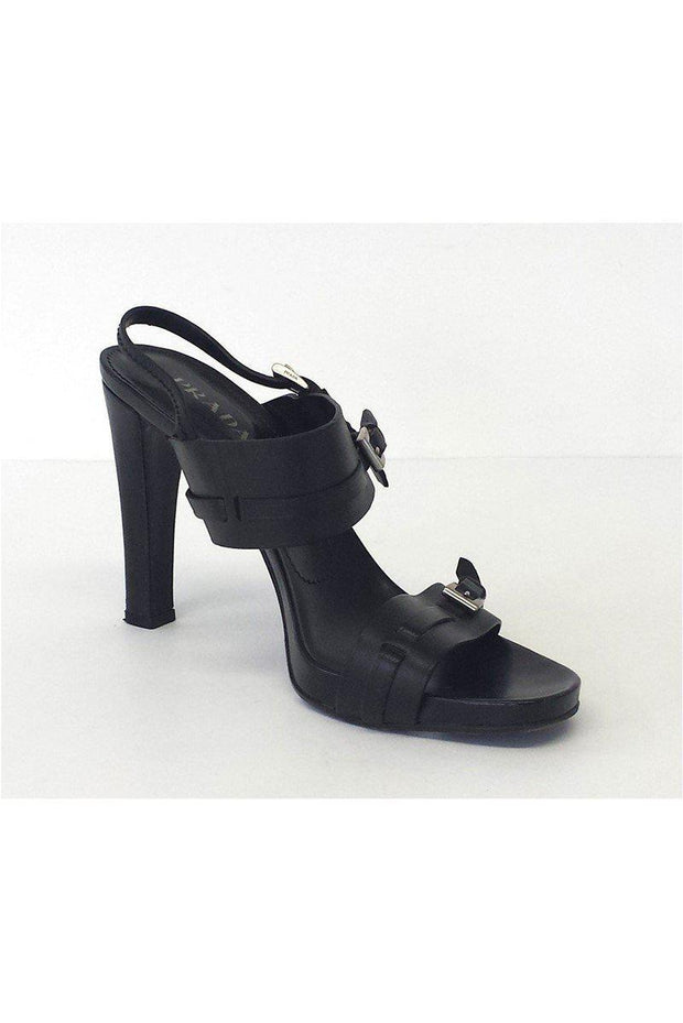 Current Boutique-Prada - Black Leather Slingback Sandals w/ Buckle Detail Sz 8.5