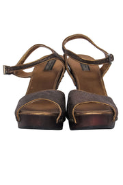 Current Boutique-Prada - Dark Gold Textured Platform Wedges Sz 8