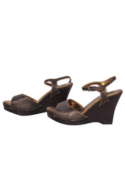 Current Boutique-Prada - Dark Gold Textured Platform Wedges Sz 8