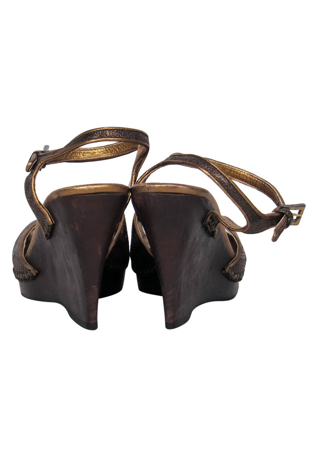 Current Boutique-Prada - Dark Gold Textured Platform Wedges Sz 8