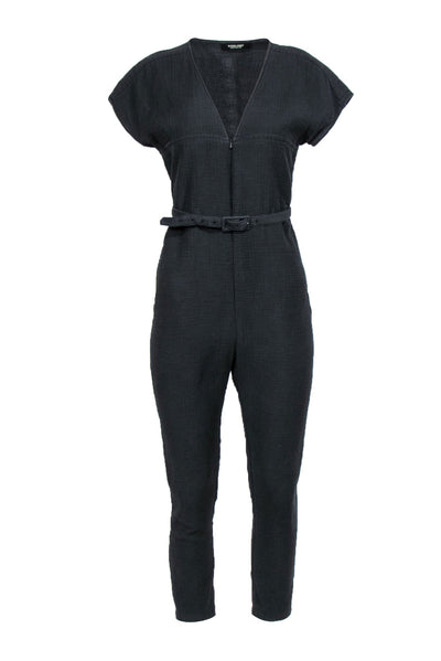 Current Boutique-Rachel Comey - Black Textured Short Sleeve Jumpsuit w/ Belt Sz S